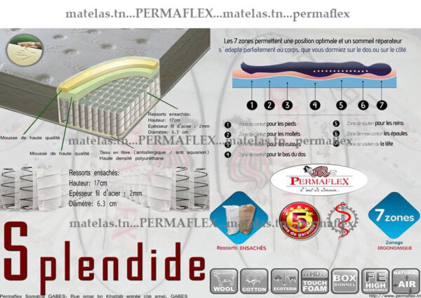 Matelas à ressorts ensachés Splendide 160x200 Permaflex