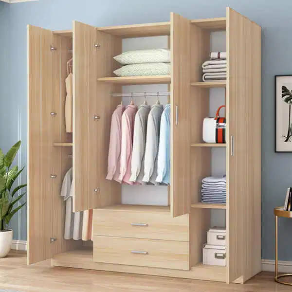 Armoire 4 portes couleur chêne avec Tiroirs - Matelas.tn