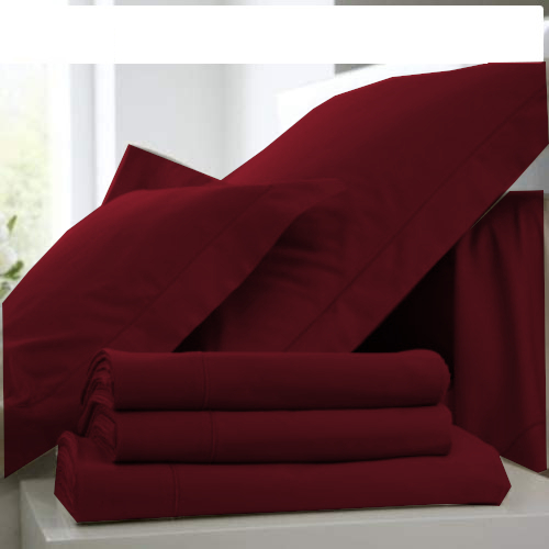 Parure De Lit 4 Pièces FreshCulture Pour Lit Double – Microfibre Brossée Bordeaux – Draps Rafraîchissants, Poches Profondes 40cm